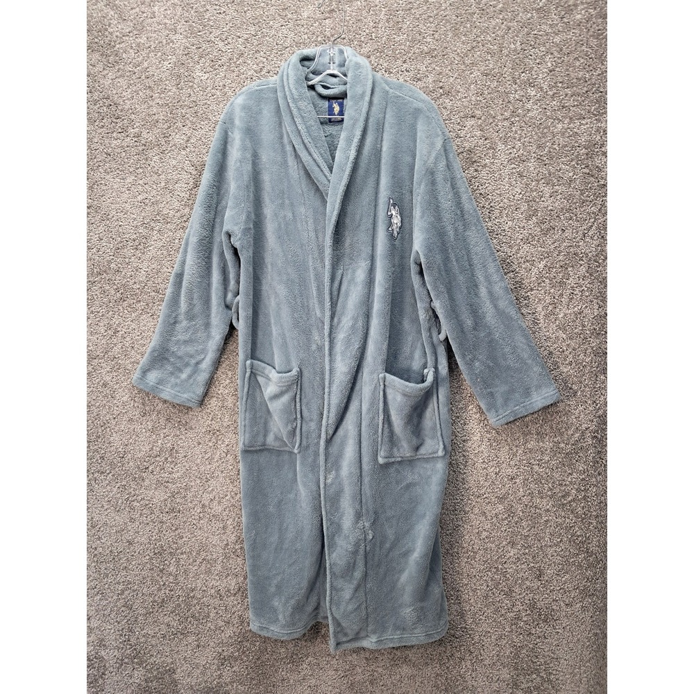 US Polo Assn Mens Plush Fleeceâ Robe Grey Shawl Collar Size S/M Logo